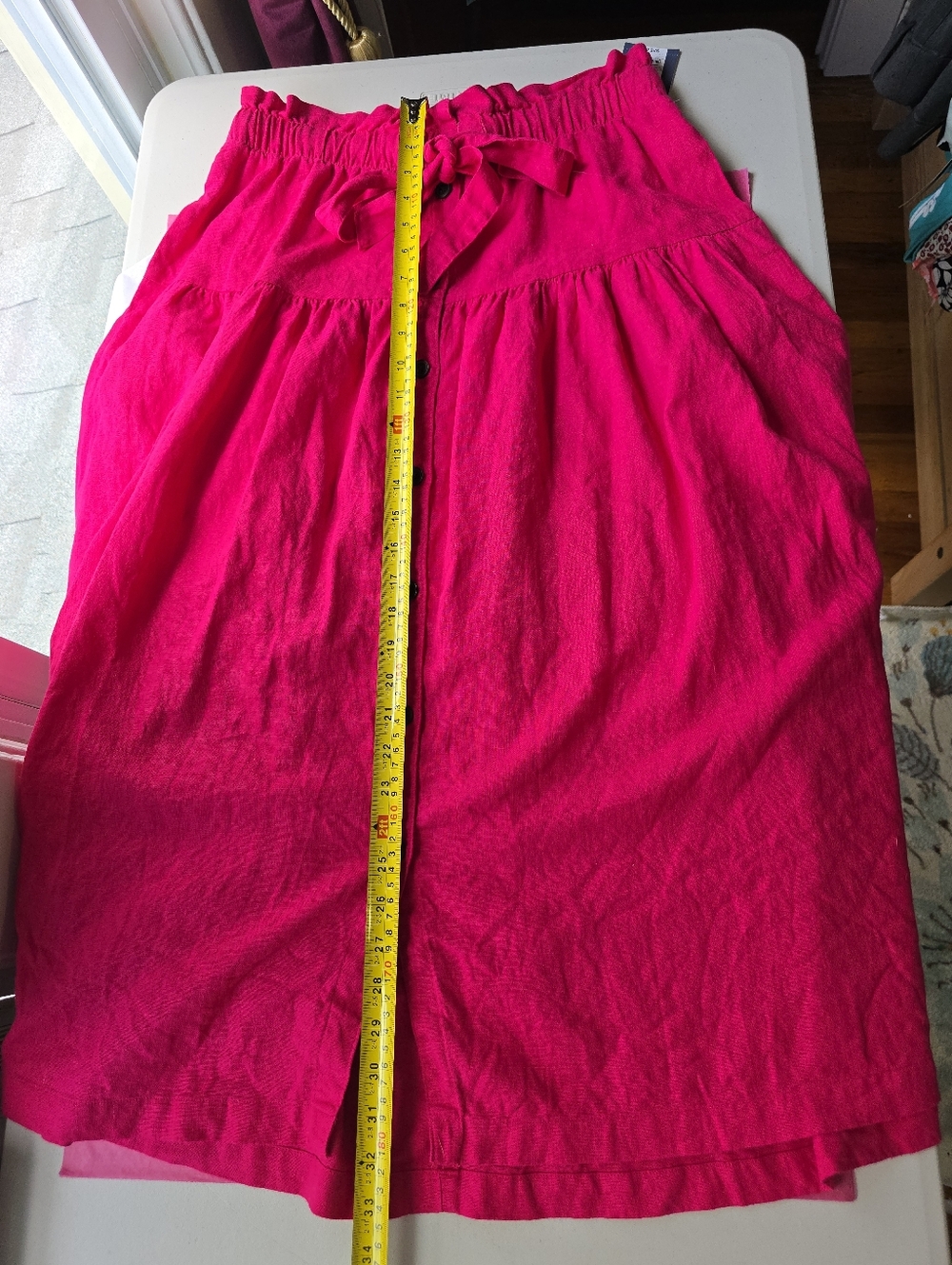 Universal Thread Bright Pink Linen Blend Full Midi Skirt with Pockets New M - Picture 10 of 11